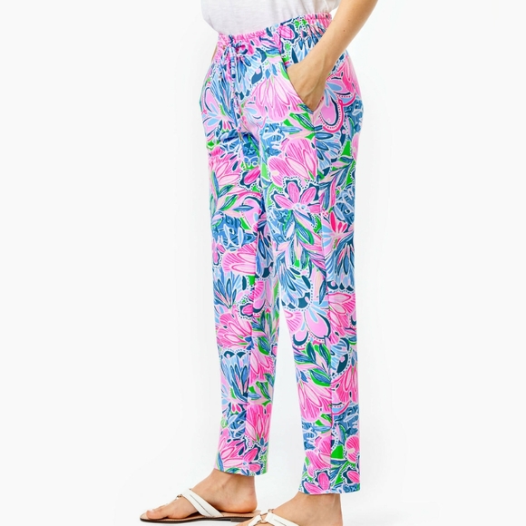 Lilly Pulitzer Cropped Pants Emora Knit Small NEW 4 6 Summer Tiger Sunrise - Picture 1 of 6